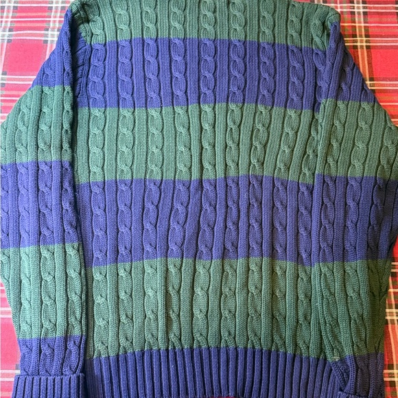Ralph Lauren Green and Blue Cable Knit Crewneck Sweater - Picture 2 of 4
